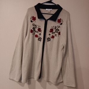 VTG Allison Daley Petite Cardigan Sweater Women's Sz 3X Autumn Leaf Embroidered